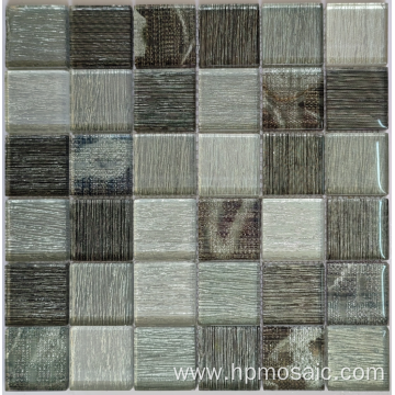 White mix brown glass mosaic laminated tile